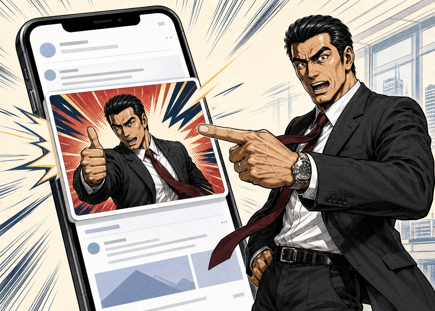 Facebook・Instagramに表示された広告を指し示す神崎恒一