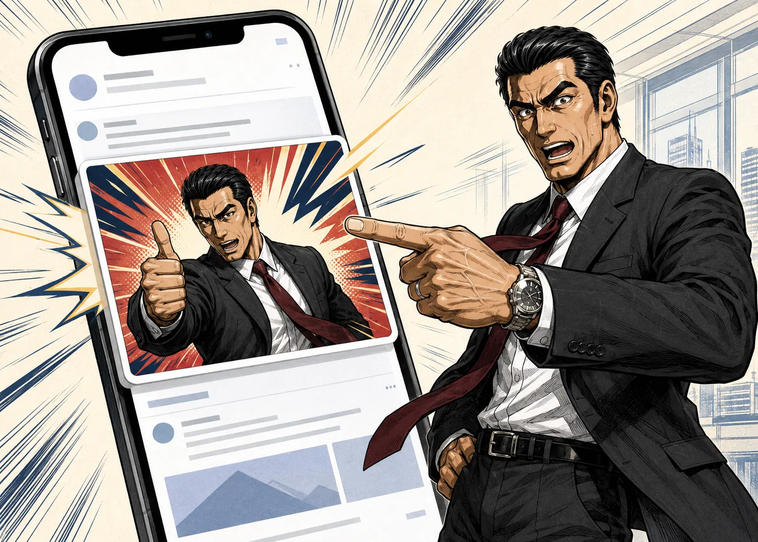 Facebook・Instagramに表示された広告を指し示す神崎恒一