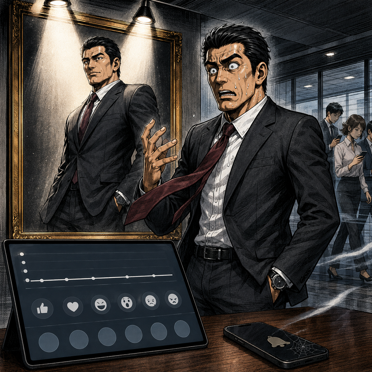 自信作のバナーを掲げたものの反応がなく困惑する神崎恒一